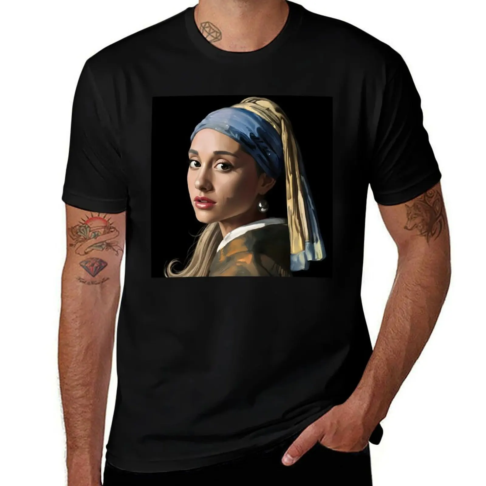 

Ariana Grande as Girl with pearl earring Vermeer T-Shirt customizeds shirts graphic tees summer tops oversized t shirts for men