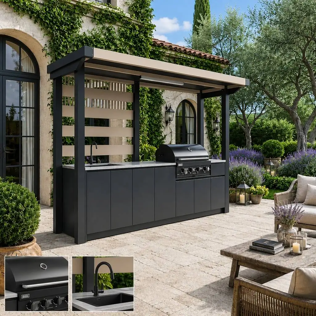 Modular Aluminum Alloy Weatherproof Outdoor Kitchen Cabinet Set Storage For Villa Patio Hotel Apartment BBQ Project