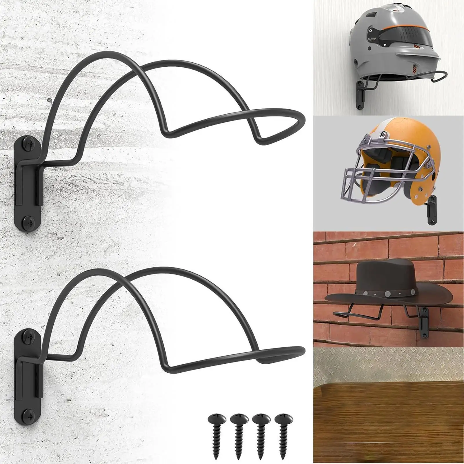 

2 Pieces Wall Mounted Helmet Rack for Equestrian, Motorcycle, Baseball Helmets Easily Install Minimalist Storage Display Rack