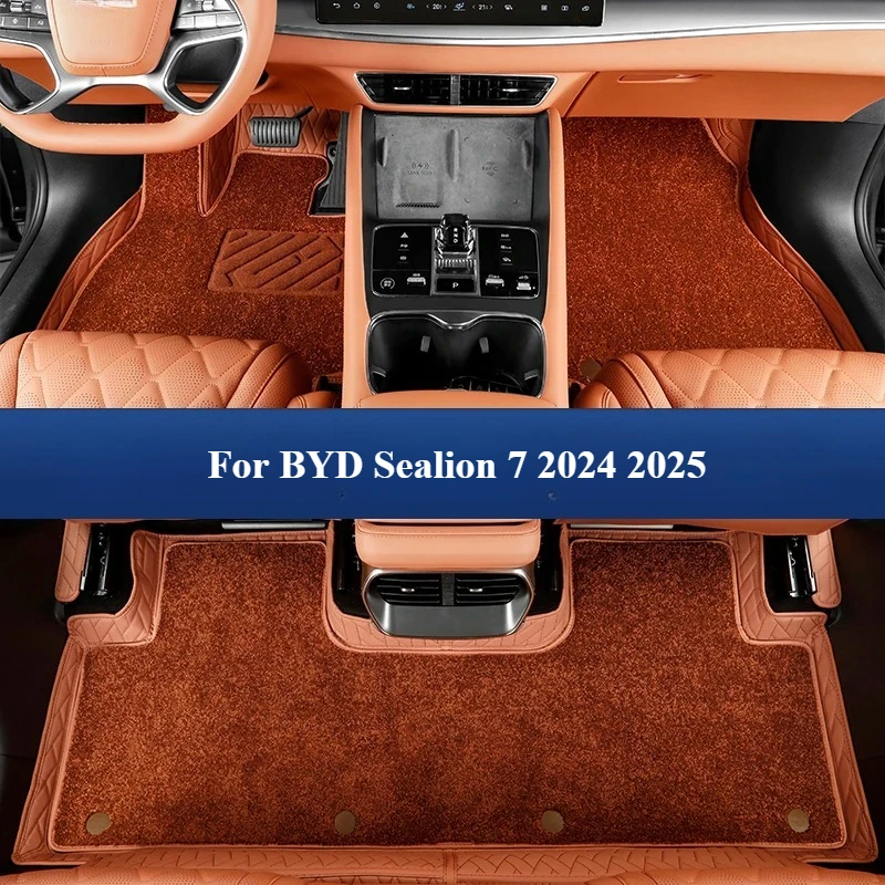 

For BYD Sealion 7 2024 2025 6Pcs Car Floor Mats Full Surrounded Double-layer Carpet Protective Cushion Foot Pads Accessories LHD