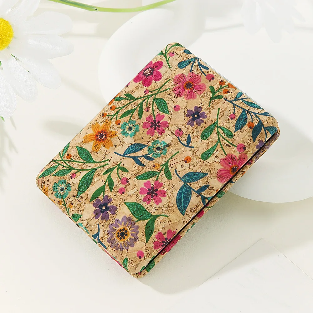 Round Vintage Pattern Cork Makeup Mirror Mini Pocket Mirror Portable Travel for Women Girls Folding Double Sided Cosmetic Mirror