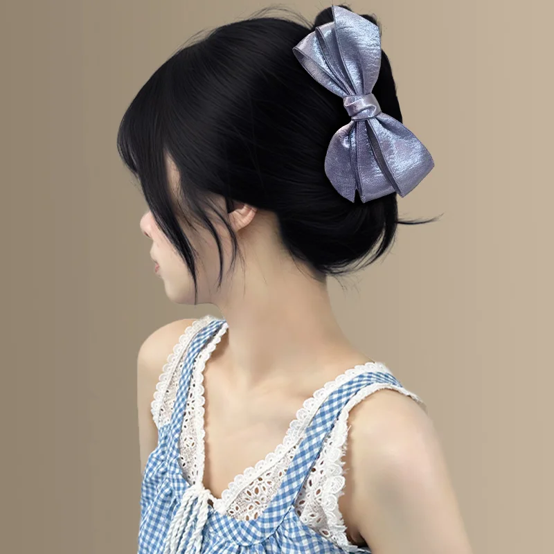 AWAYTR ربطة القوس فيونكة من الساتان مشبك الموز أمشاط الشعر النسيج النساء دبابيس الشعر العرائس الزفاف إكسسوارات الشعر الأنيقة أغطية الرأس