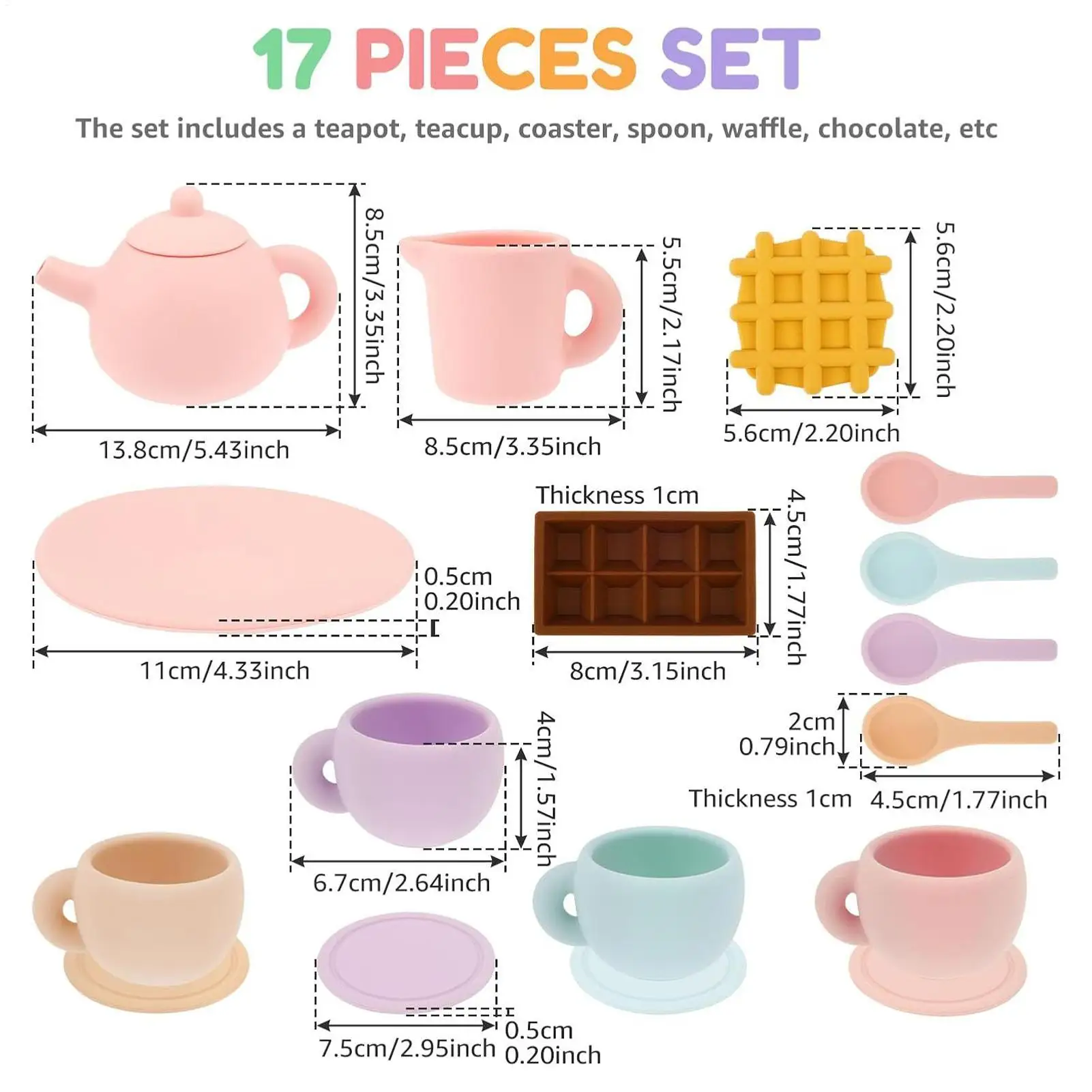 Conjunto de chá de silicone para crianças, brinquedos educativos de aprendizagem, conjunto de chá de silicone para bebês, brinquedos para crianças, conjunto de talheres de silicone de qualidade alimentar