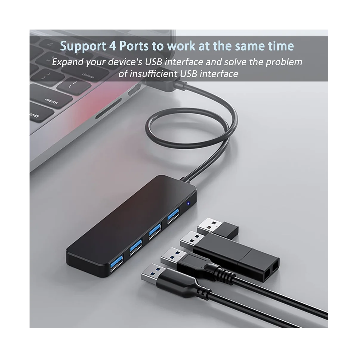 AT87-4 Ports USB Hub, USB 3.0 Hub USB Splitter USB Expander for Laptop, Flash Drive, HDD, Console, Printer, Camera,Keyboard