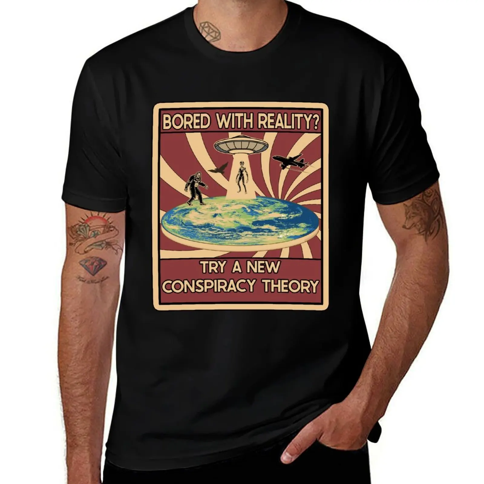 Bored With Reality? Try a new Conspiracy Theory Propaganda T-Shirt Novelty Print Casual Tee Shirt T-Shirt