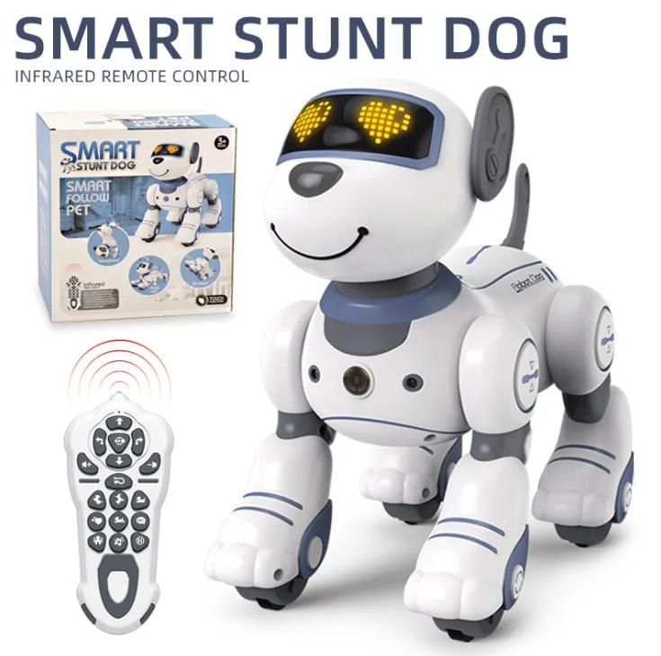 Cão robô dublê de programação inteligente infantil, animal de estimação eletrônico de brinquedo de controle remoto elétrico interativo de toque
