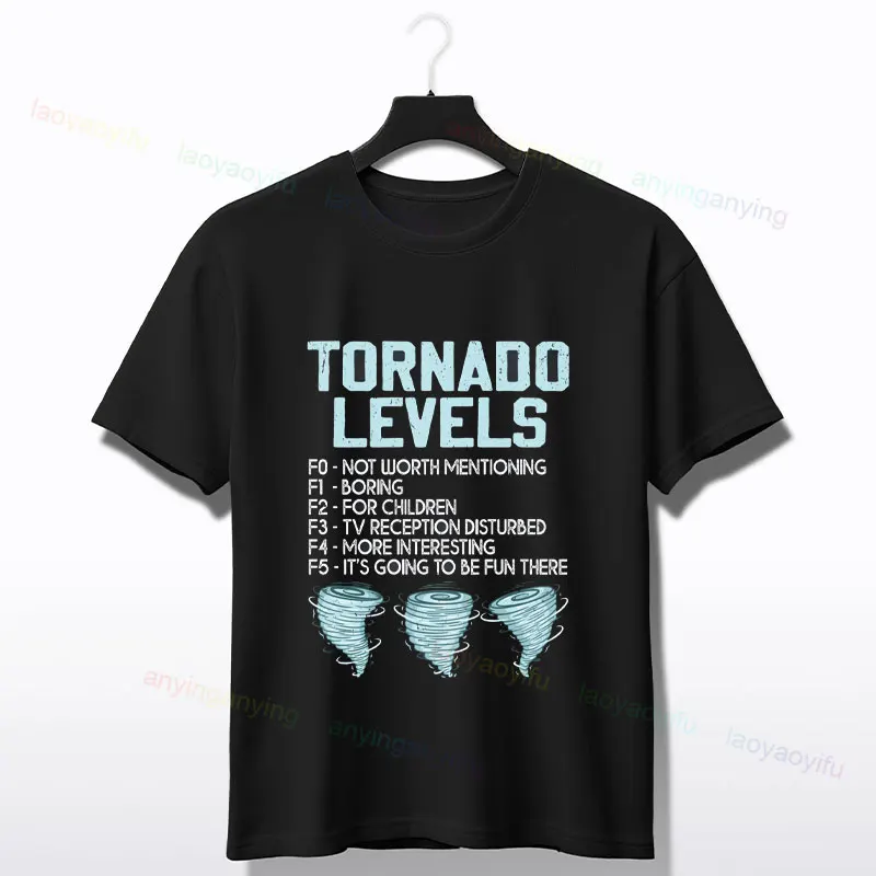 Funny Tornado Levels Graphic T-shirt Short Sleeve Crew Neck Machine Washable Pure Cotton Tshirt Ideal for Weather Enthusiasts