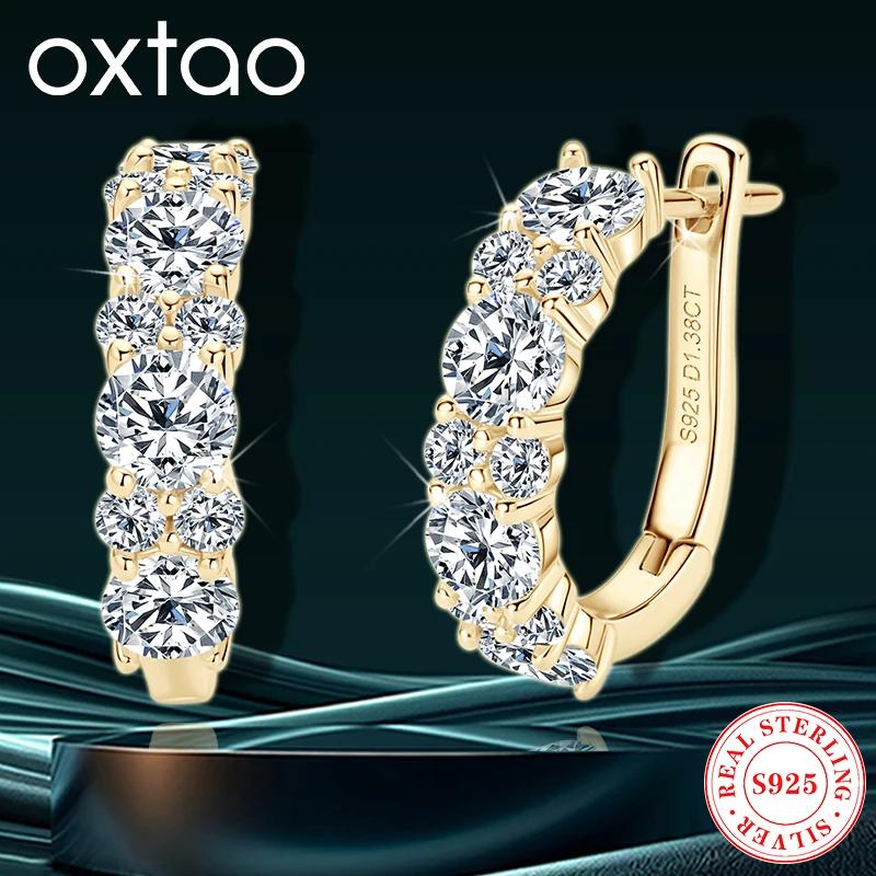 

Женские серьги-кольца OXTAO U-образной формы, оригинальные серьги-кольца из стерлингового серебра 925 пробы 2,76CTTW, висячие серьги с муассанитом, ювелирные изделия Huggie