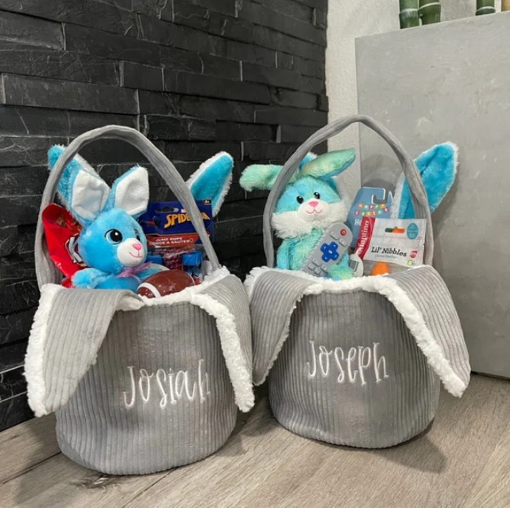 Personalized Easter Basket, Kids Easter Basket With Name, Customized Floppy Bunny Ear Easter Buckets, Corduroy Easter Baskets