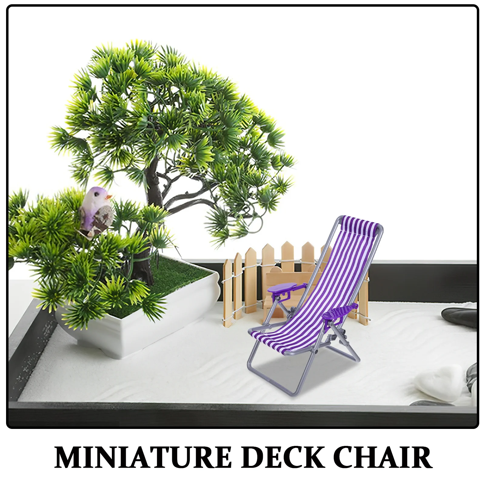 เก้าอี้ชายหาดพับได้ขนาดเล็ก ลายทาง ดีไซน์กะทัดรัด สำหรับบ้านตุ๊กตา เก้าอี้อาบแดด DIY ตกแต่งสวนจิ๋ว ที่วางโทรศัพท์สุดน่ารัก