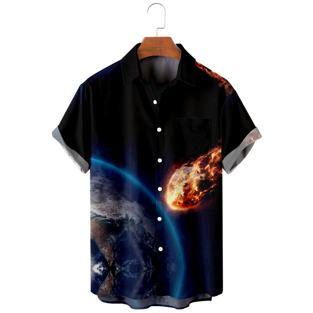 New Men's 3D Heat Transfer Polyester Short Sleeve Shirt Cardigan Short Sleeve Men's Shirt