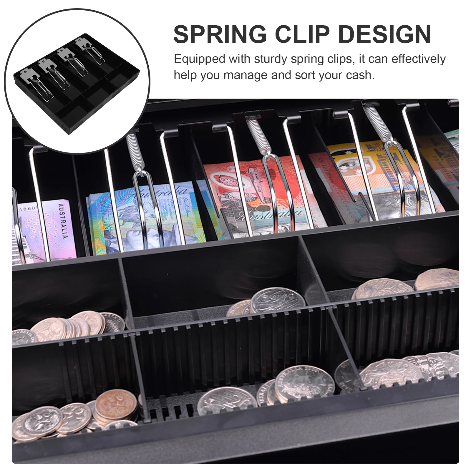 

Multi Compartment Cash Register Box Money Tray for Small Businesses Store Holder Coin Bill Compartments Compact Design