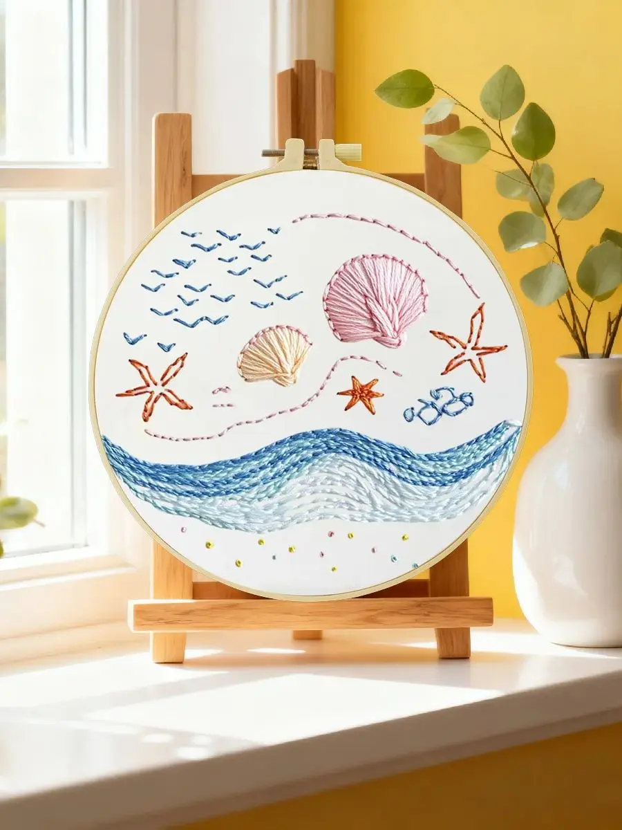 1 Stück 20X20CM/15X15CM 7,87/6,3 Zoll Meeresmotiv-Stickerei-Starter-Kit DIY-Kit DIY-Stickerei-Set Handarbeiten Nähkunst-Set für Anfänger – Detail 6