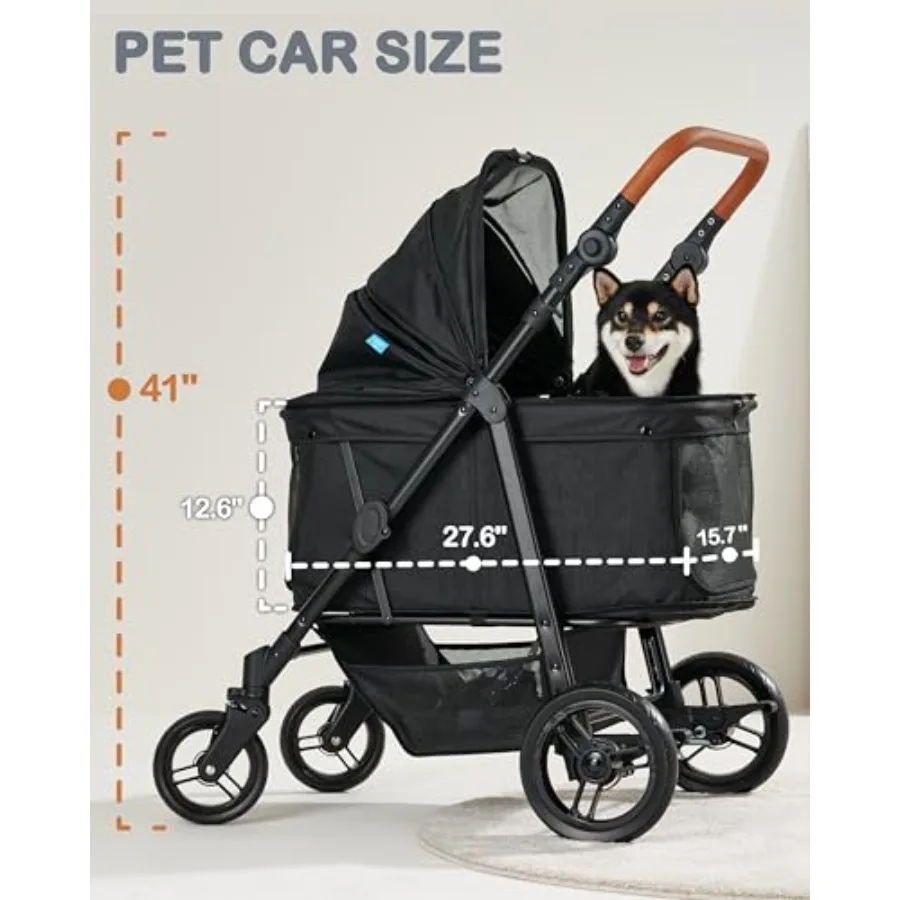 Medium Dog Stroller for Large Dogs Up to 66lbs All-Terrain with Adjustable Handle Canopy Sun Shades Storage Organizer Waterproo
