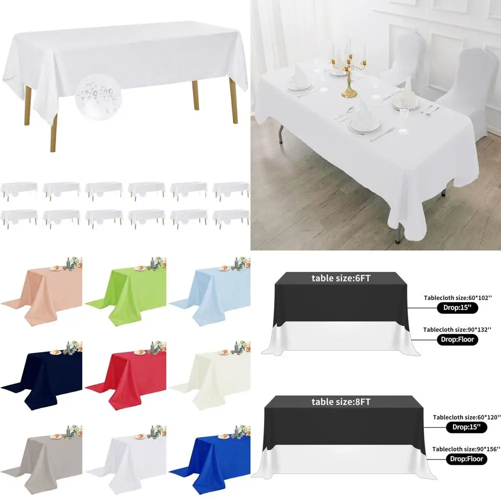 

60x120 Inch Waterproof Stain-Resistant Polyester Tablecloth, White - Ideal for Dining, Weddings, and Parties