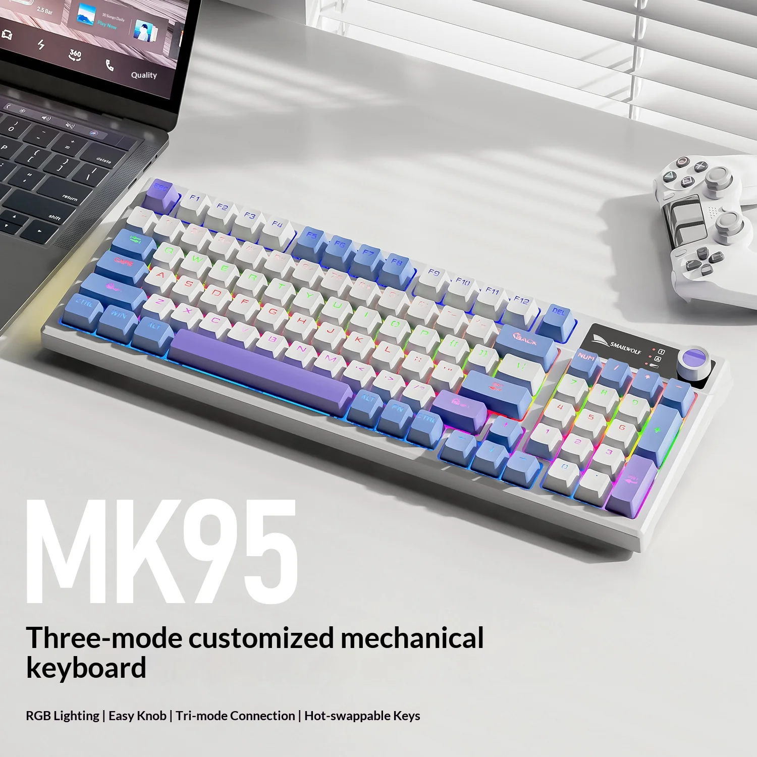 SMAILWOLF MK95 Bluetooth Wireless Three-Mode Mechanical Keyboard Korean Customized Office Gaming Laptop with RGB Lighting Effect