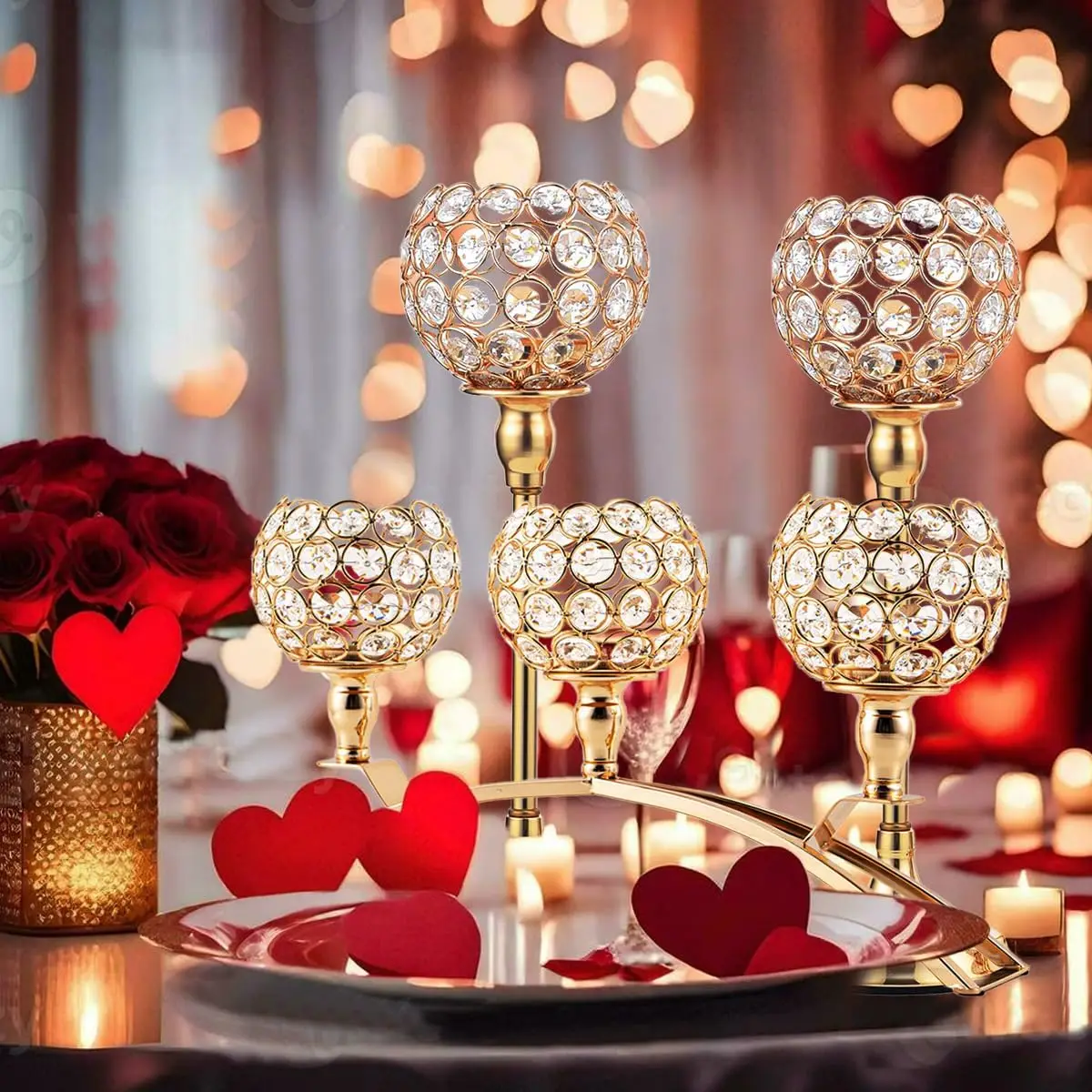 

Gold Crystal Candle Holders Set of 8 with 4Set 3 Arm Candlesticks Holder Table Centerpiece for Wedding Party Home Decor