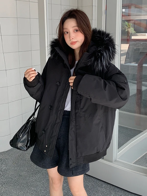 

Женская хлопковая куртка Thiened, зимняя теплая верхняя одежда, повседневная свободная посадка для колледжа, универсальная куртка на молнии с капюшоном