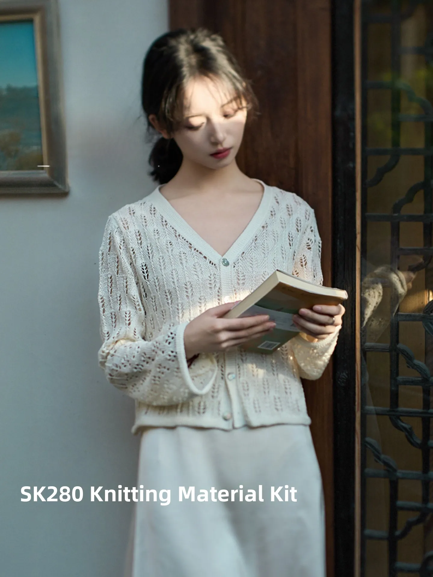handmade-diy-silver-flute-weaving-machine-material-kit-sk280-with-83-loose-leaf-hollow-sun-protection-open-cardigan-video