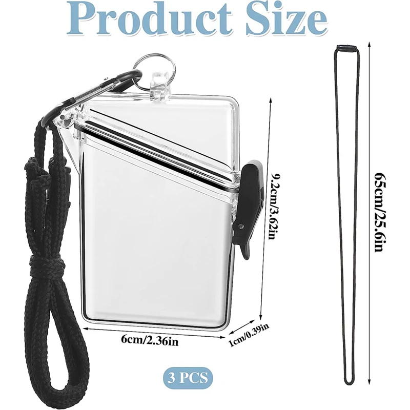 3 Pack Transparent Card Cover With Lanyard,Clear Waterproof Card Holder Lanyards For Id Badges And Keys