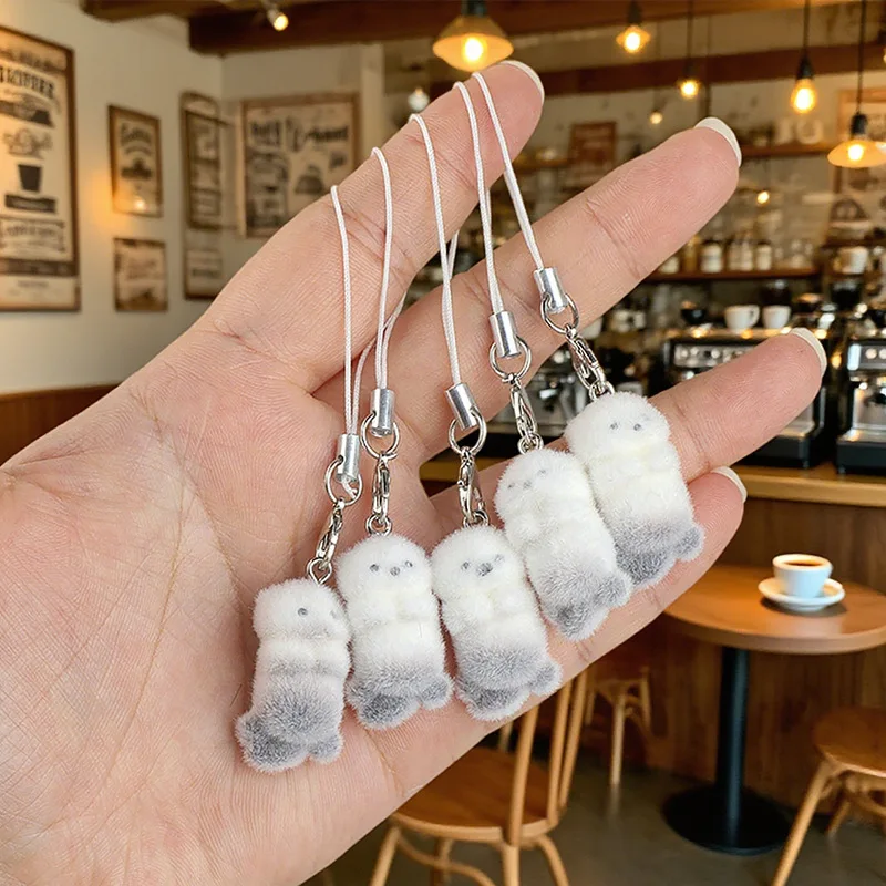 5pcs Creative Mini Seal Shape Keychain Phone Charms Strap Flocking Pendant For Bag Keychain With Pendant
