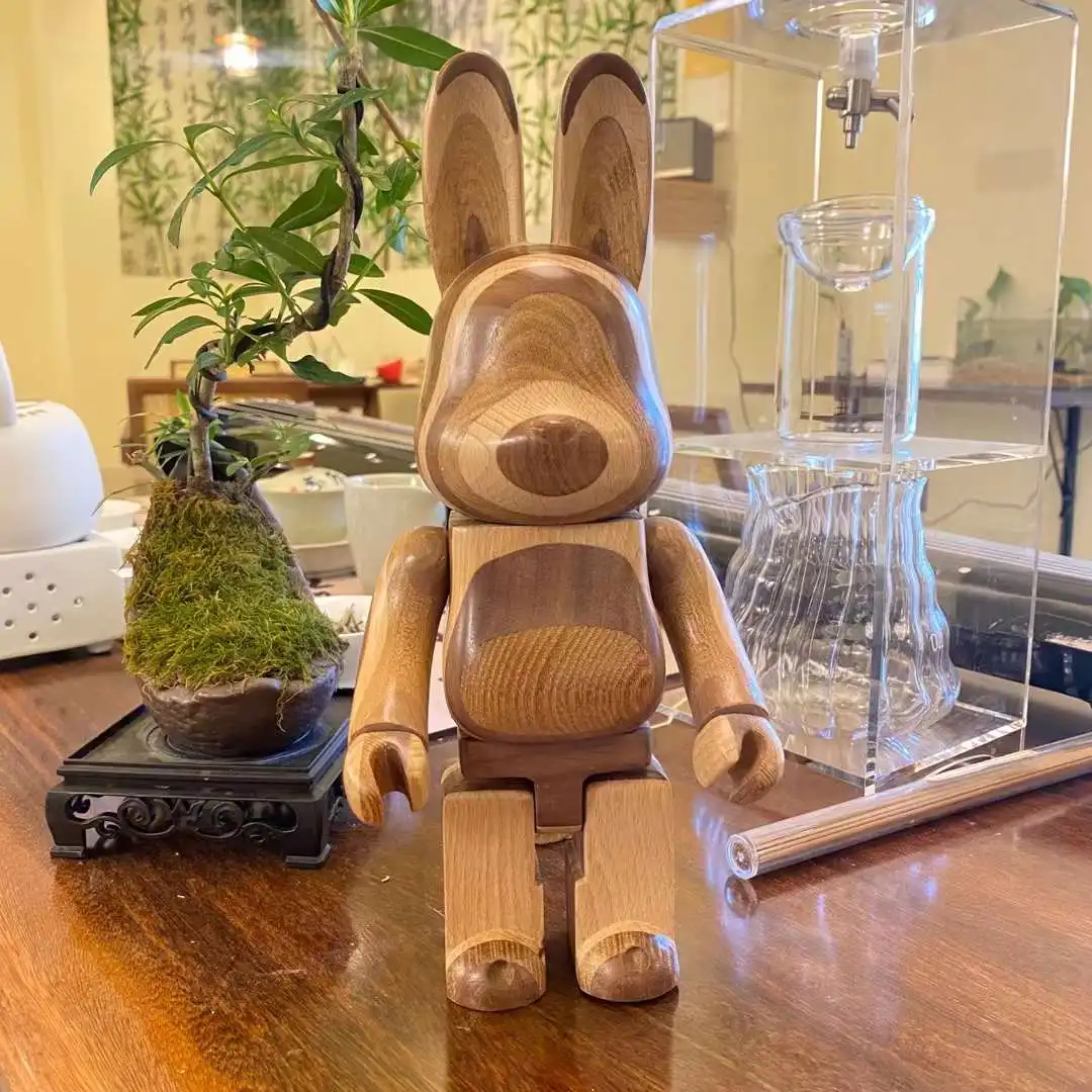 R@bbrick Karimoku Layer 400% 28cm Vertical Grain Horizon Wood Rabbit Art Decoration Hand-Made Solid Wood Production Manual Doll