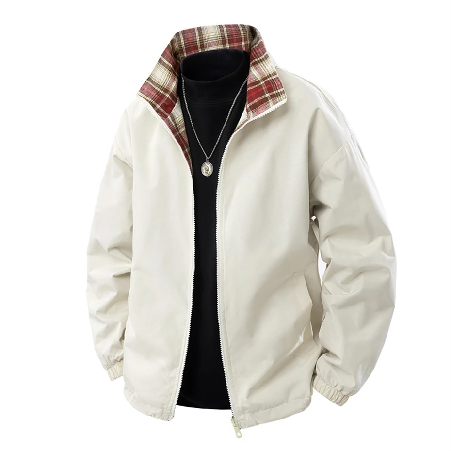 Two Sided Jacket Men Plaid Jacket Coats Spring Autumn Windbreaker Jacket Fashion Casual Double Sided Coat Male Outerwear