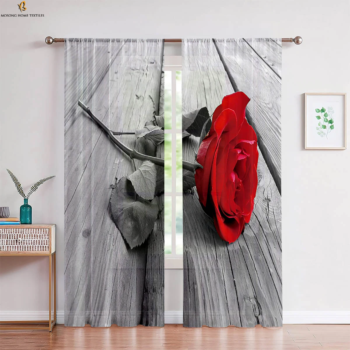 

Red Vintage Rose Flower 3d Printed Curtain Bedroom Living Room Study Window Decoration Curtain Home Decoration 2 Pieces