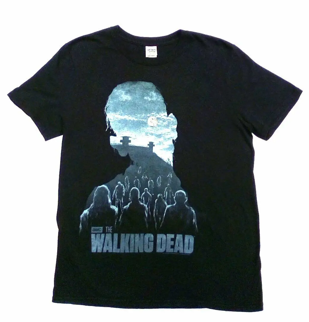 Ходячие мертвецы 2014 Amc зомби Футболка синий средний мягкий стиль B25
