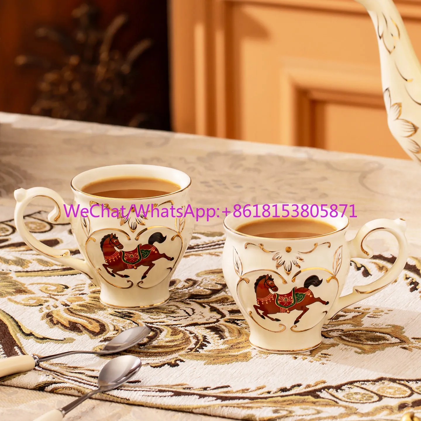 European court style ceramic cup mug with lid spoon household creativity