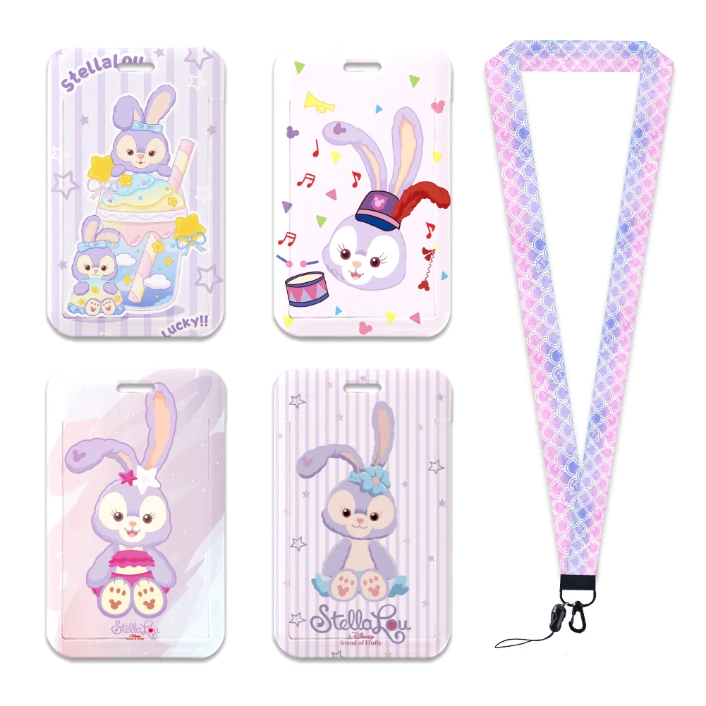 Disney Cartoon StellaLou LinaBell Keys Chain ID Card Cover Lanyard Pass School Bus Card Holder Girls Charm Badge Holder Lanyard