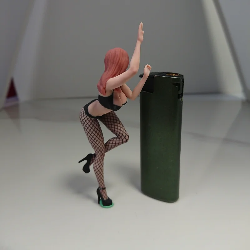 In Stock Pink Hair Dynamic Pose PVC Mini Figure Black Fishnet Stockings High Heel Diorama Scene Collectible Gift