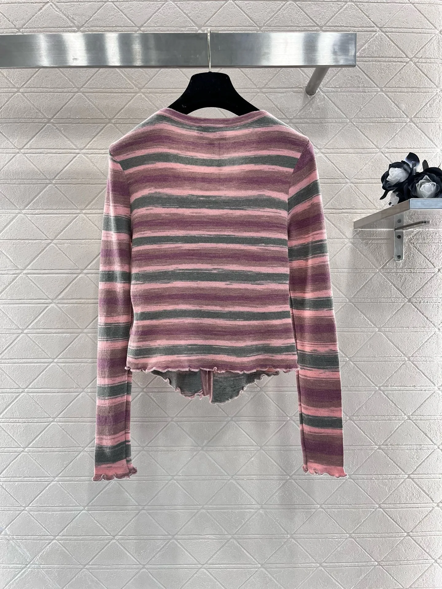 EVACANDIS Autumn New Elegant Vintage Striped Wool Knitted Cardigan Long Sleeve Tops V-Neck Single Breasted Sweet Chic Blouse