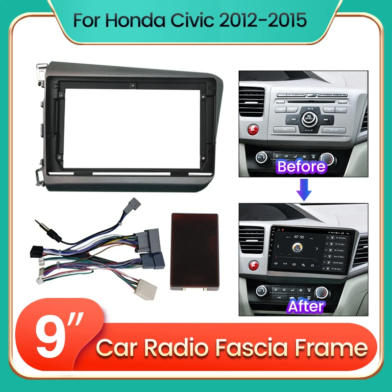 9 Inch Car Radio Fascia for Honda Civic 2012 2013 2014 2015 DVD Stereo Frame Face Plate Adapter Mounting Dash Installation Bezel