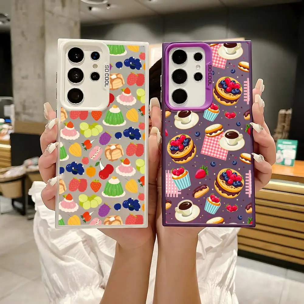 Fruit Tart Pattern Phone Case For Samsung Galaxy S25 S24 S23 S22 S21 Ultra Plus Laser Hard Colorful Matte Shockproof