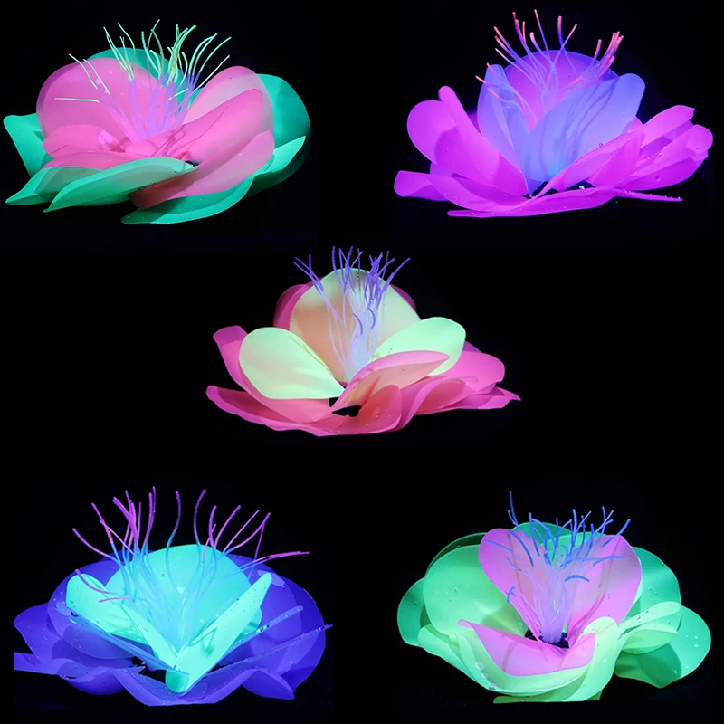 Artificial Luminous Aquatic Plant Decoration Water Lily Blooming Aquarium Fish Tank Simulation Landscaping Accessories Aquarium