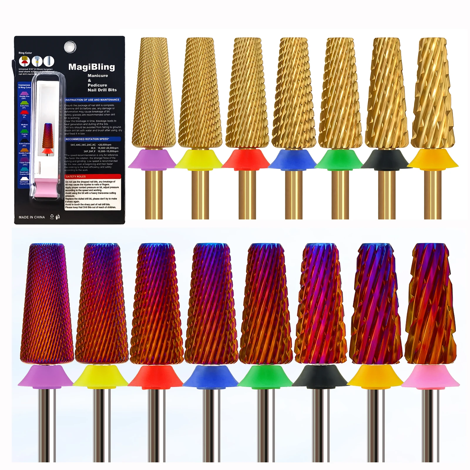

MagiBling Nail Drill Bits Cross Cut Carbide Tapered Barrel Right Left Hand Acrylic Cutter Gel Removal Manicure Tool 3/32''