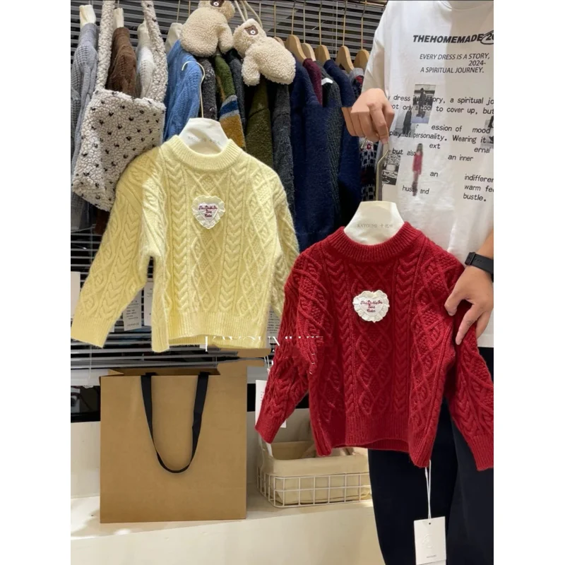 

Girls' Sweater Winter New Thick Sweet Knitted Sweater Baby Girl Versatile Stylish Braided Sweater