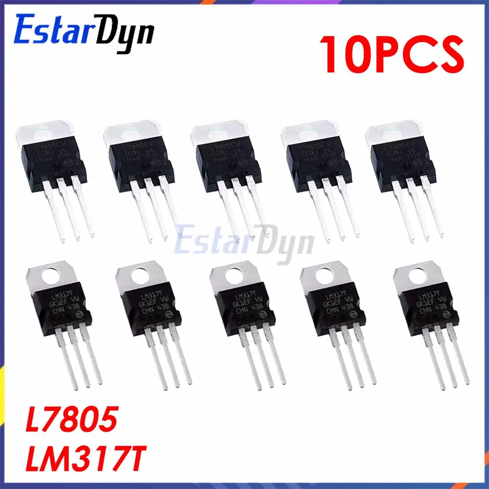 10PCS LM317T LM7805 TO-220 Linear Spannungsregler Kit, 5V 12V Step Down Netzteil Stabilisator Modul