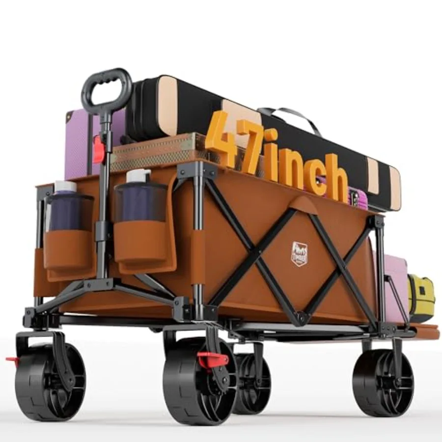 

Beach wagon for sand camping sports shopping heavy-duty orange collapsible utility cart with tailgate brake all-terrain big whe