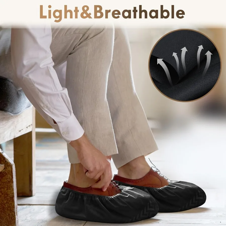 屋内用リサイクル可能使い捨てシューズカバー 50枚入り ブラック ブーティー 環境に優しい不織布製 USサイズ11まで対応 (男性用)