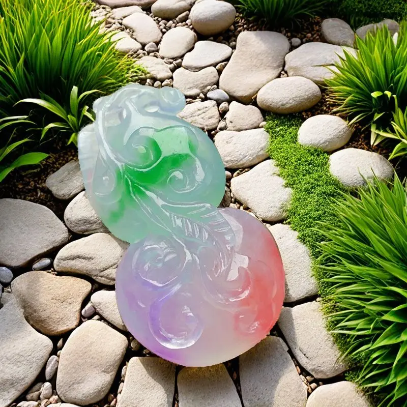 

Жадеит, чистый натуральный лед, трехцветная тыква, кулон в стиле ретро, высококачественная ледяная водопроницаемая тонкая резьба для вашего использования