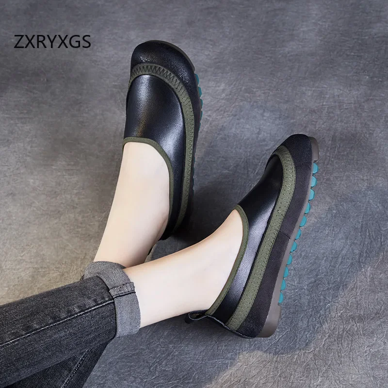 ZXRYXGS-Chaussures Plates en Cuir group pour Femme, Grande Taille, Élégantes, Confortables, Rétro, Premium, Nouvelle Collection 2024