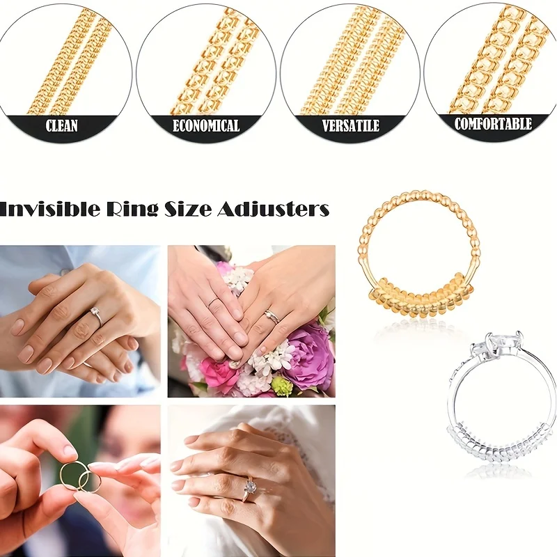 أداة ضبط حجم حلقة السيليكون الشفافة، أداة ضبط حجم المجوهرات الخواتم الفضفاضة