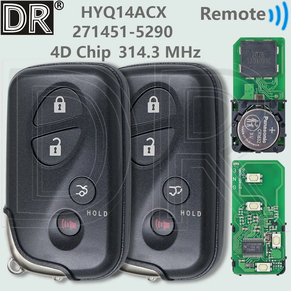 

DR 314,3 МГц HYQ14ACX 271451 -5290 4D чип бесконтактный автомобильный дистанционный ключ для Lexus LS460 LS600H GX460 RX350 США Марка