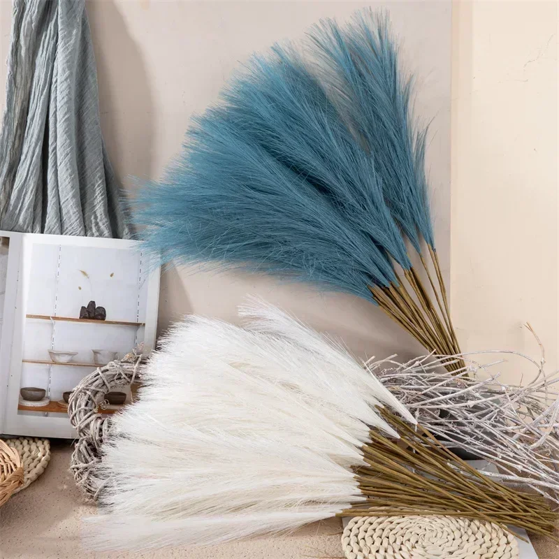 55CM 5PCS Fluffy Pampas Grass Boho Decor Flower Fake Plant Reed Simulated Wedding Party Home Decoration Artificial Flowers