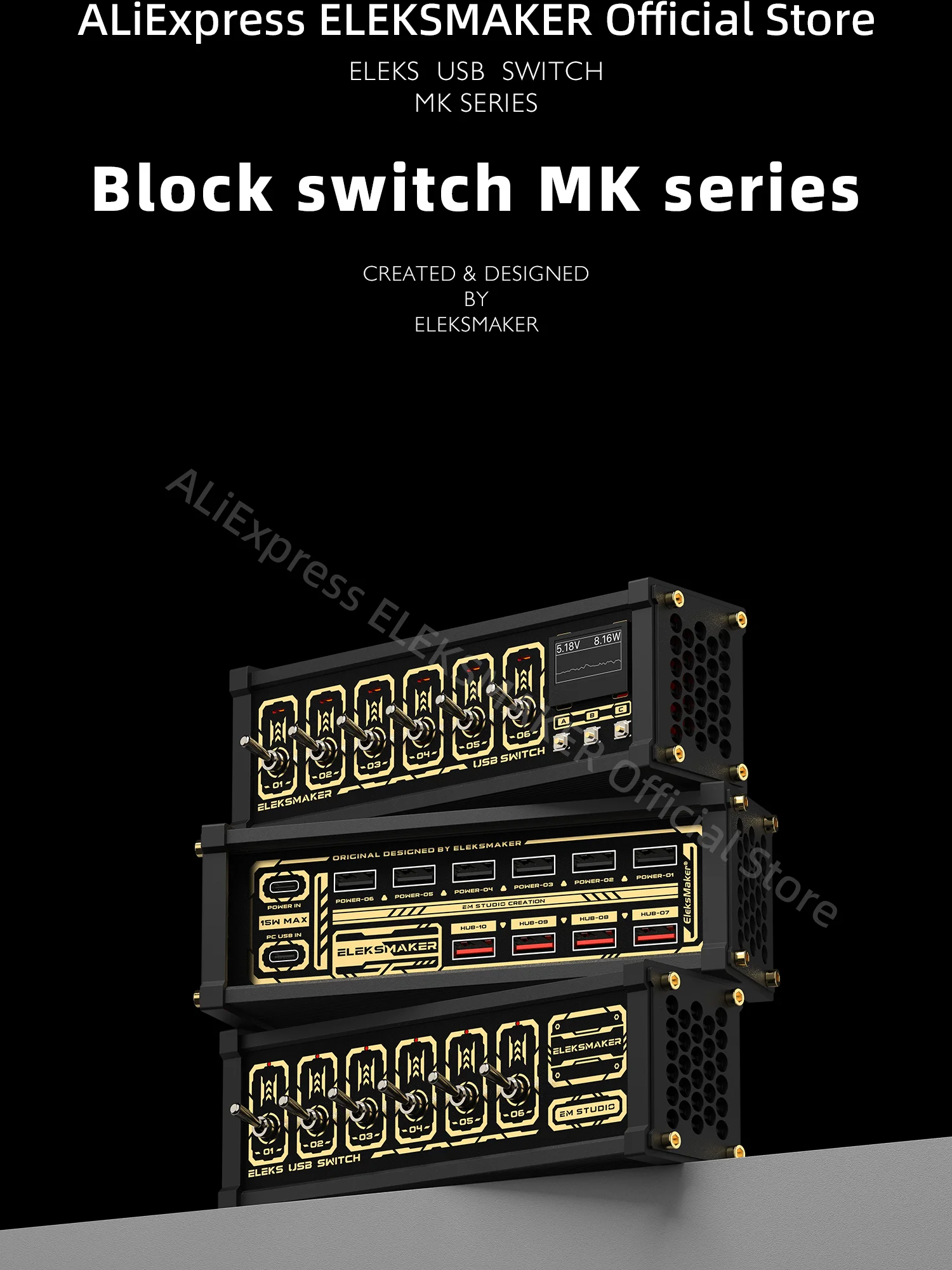 EleksMaker|interruptor USB, controle independente, interruptor de botão, banhado a ouro retrô, configuração de mesa, senso de cerimônia