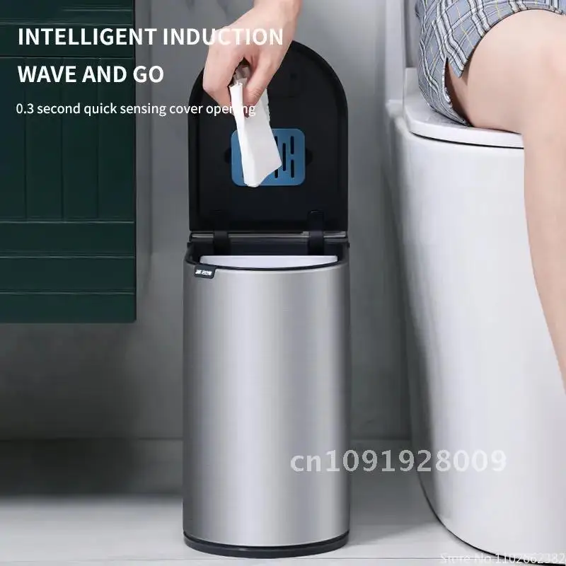 Stainless Steel 7L Smart Trash Can Toilet Brush Set Lid Bin Narrow Sensor for Bathroom Bucket Trash Smart Garbage Waterproof