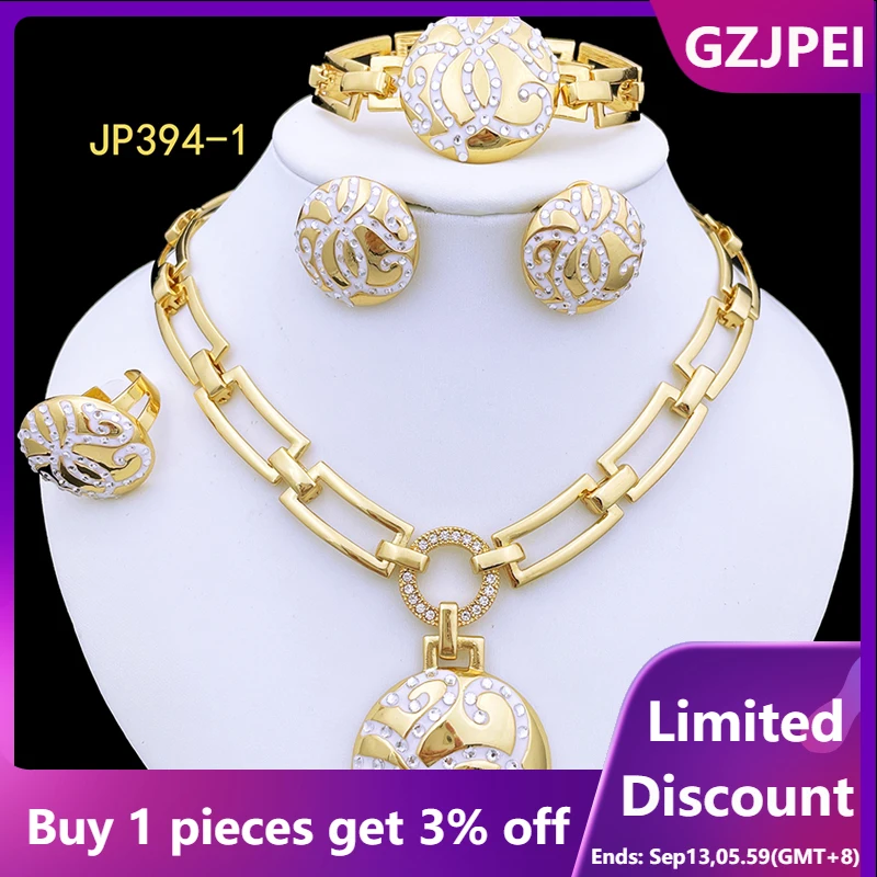 

Classic Design Women Necklace Earrings Ring Bracelet Pendant Jewelry Set 18K Gold Plated Wedding Party High Quality Jewelry