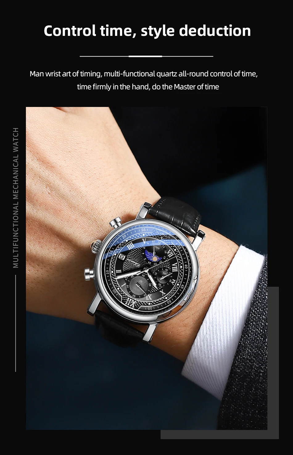 Chenxi 976 Leather Chronograph Date Men's Phase Of The Moon Timing Business Luminous Quartz Watch Relojes Para Hombres